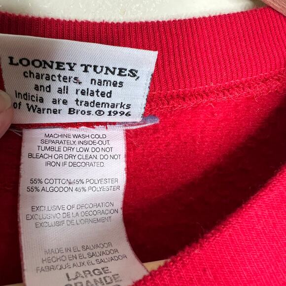 1996 Looney Tunes Tasmanian Devil Ugly Christmas Sweater Large Adult Vintage Red - Picture 7 of 7